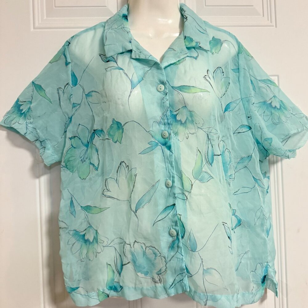 Blair Boutique Blouse SZ PM Fairy Sheer‎ Short Sleeve Career Office Church